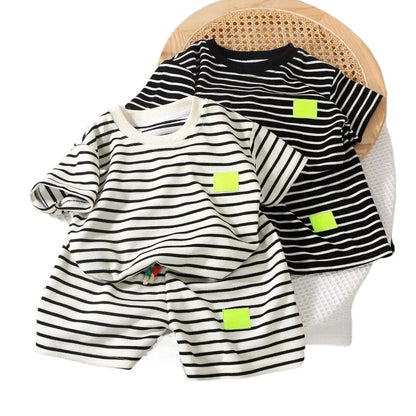 Summer Baby Boy Girls Clothes Set Children Stripe Tshirts and Shorts 2 Pieces Suit Kid Top Bottom Outfits Casual Tracksuits