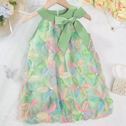 Girl Clothing 2025 Summer Girl Clothes Children Colorful Flower Princess Dress Kids Cute Sweet Birthday Party Holiday Dresses