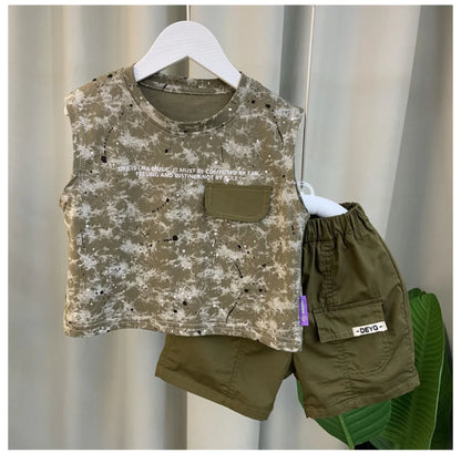 Boys Summer Vest Set New Fashionable Baby Handsome Fashion Sleeveless T-shirt Shorts Two Piece Set Children's clothing set