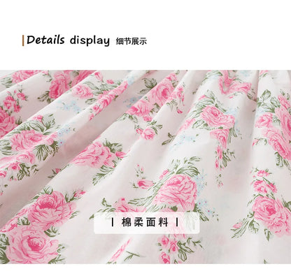 2025 Summer Kids Girls Dresses Short Sleeve A Line Girls Dresses Floral Print Pleated Dress For Girl
