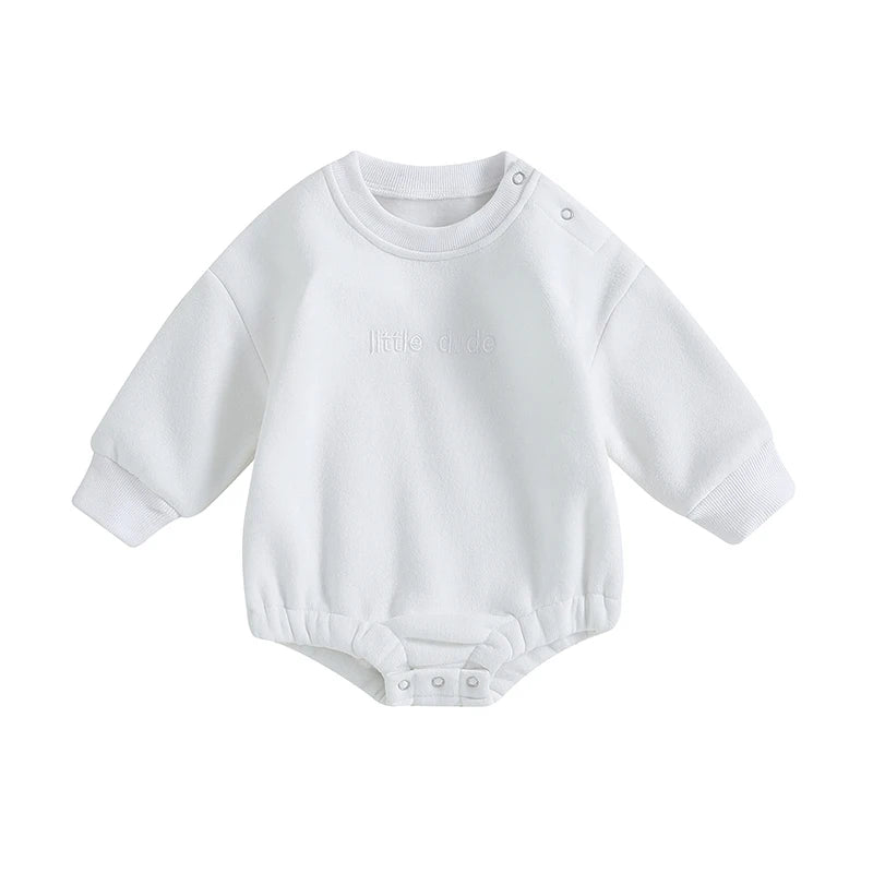 Newborn Baby Boy Clothes Little Dude Bubs Sweatshirt Bubble Romper Fleece Sweater  Fall Winter Outfit