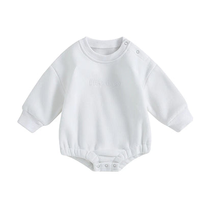 Newborn Baby Boy Clothes Little Dude Bubs Sweatshirt Bubble Romper Fleece Sweater  Fall Winter Outfit