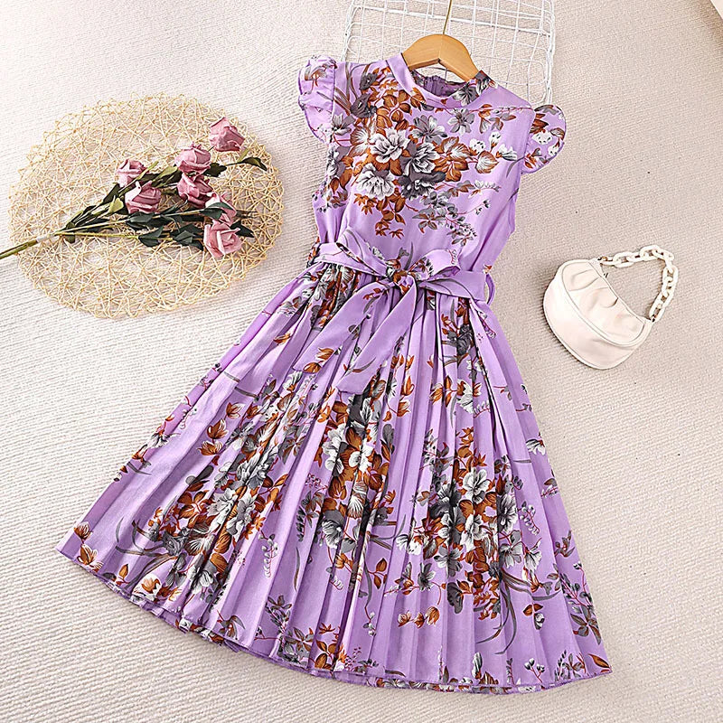 Girls Dress Summer 4-12 Years Flowers Sleeveless Fashion Elegant Little Princess Dress Birthday Dance Party Gifts Kids Clothes