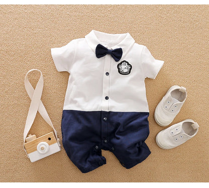 Newborn Clothing Handsome Gentleman Party Dress CottonComfortable AndSoft Summer Boys And Girls 0-18m Short Sleeve Baby Bodysuit