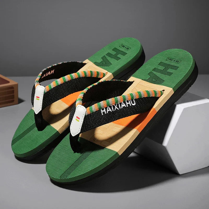 Men Slides Cloth Tape Woven Color Matching Stripe Wear-resistant Slippers Size 39-45  (Available)