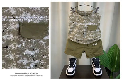 Boys Summer Vest Set New Fashionable Baby Handsome Fashion Sleeveless T-shirt Shorts Two Piece Set Children's clothing set