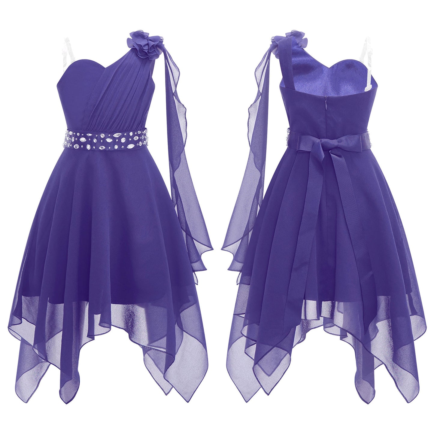 Summer Girls Festive Dress Hi-Lo Tulle Sleeveless Shiny Beaded Dress Flower Kids Wedding Pageant Clothing Evening Communion Gow