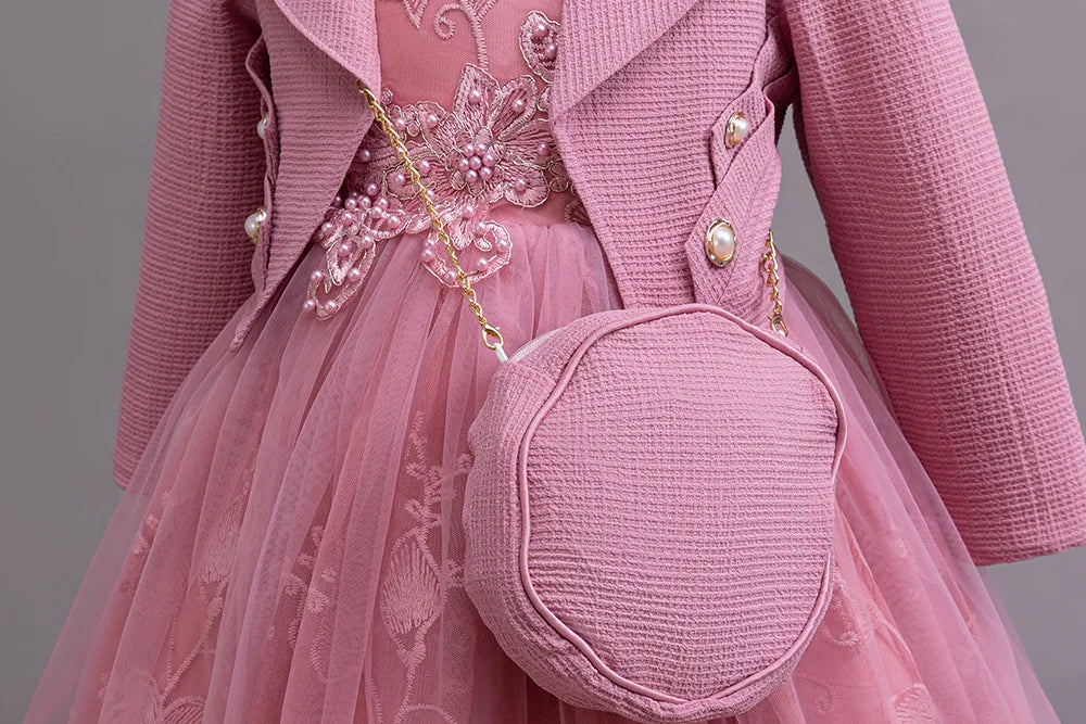3PCS Elegant Party Dresses For Girls Fashion Lace Luxury Girl Princess Dress Children Birthday Evening Dress Wedding Prom Dress