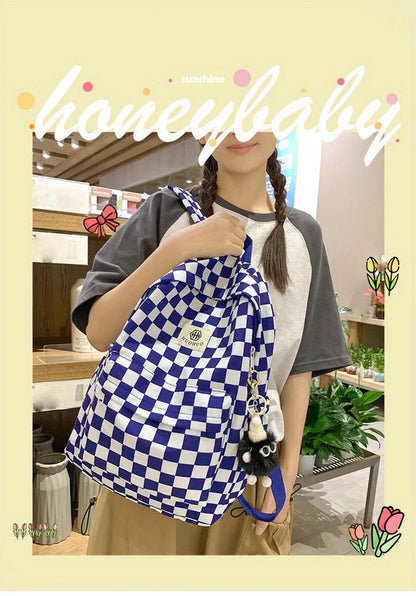 Schoolbags for Female Junior High School Students, High School Students, Middle School Students, Ins Style Girls Backpacks, Girls Checkerboard Backpacks, Five Colors Available