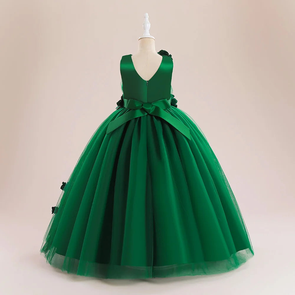Elegant Flower Party Girls Dresses Christmas Costume Summer Wedding Bridesmaid Princess Prom Dress Birthday Flower Kids Clothing