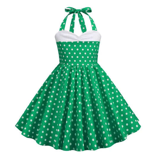 European and American girls' dressnew style halter polka dot retro children's dress, party carnival children's performance dress