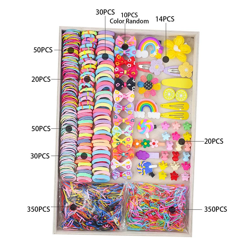 Hair Accessories Set For Girls Hair Clip Set Elastic Rubber Bands Flower Hair Clip Metal Snap Hair Clips For Girls Birthday Gift