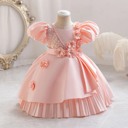 New Kid Party Dress for Occasions Flower Girl Formal Dresses Festive Children Red Clothes 1- 5 Years