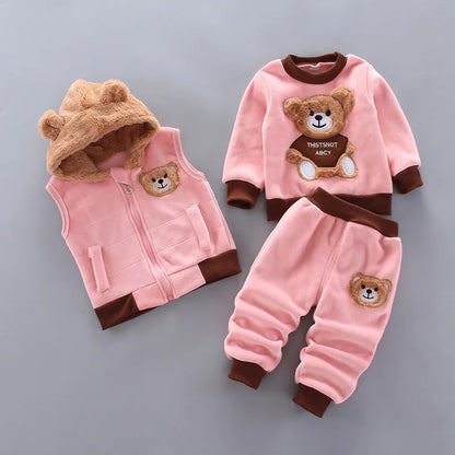 Winter Baby Boys Clothing Sets 2024 Cartoon Toddler Boys Girls Warm Hooded Coats Pants Suit Kids Thick Tracksuit Clothes Set (Stock)