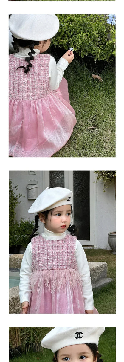 2025 Newborns Baby Dresses Sets for Girls Children's Elegant Dress forPlaid Vestidos Birthday Winter Infants Knitted Sweater