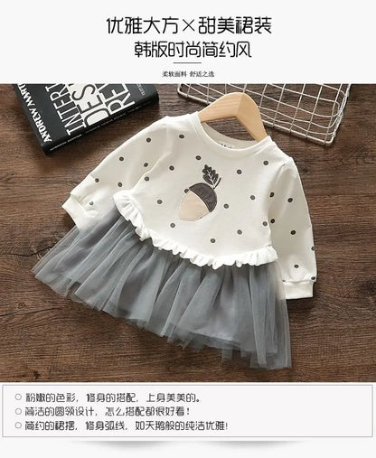 Girls' Dress Spring Autumn Baby Long Sleeved Hoodie Dresses Sweet Children's Princess Clothing Fashion Gauze Girls Clothes Ropa