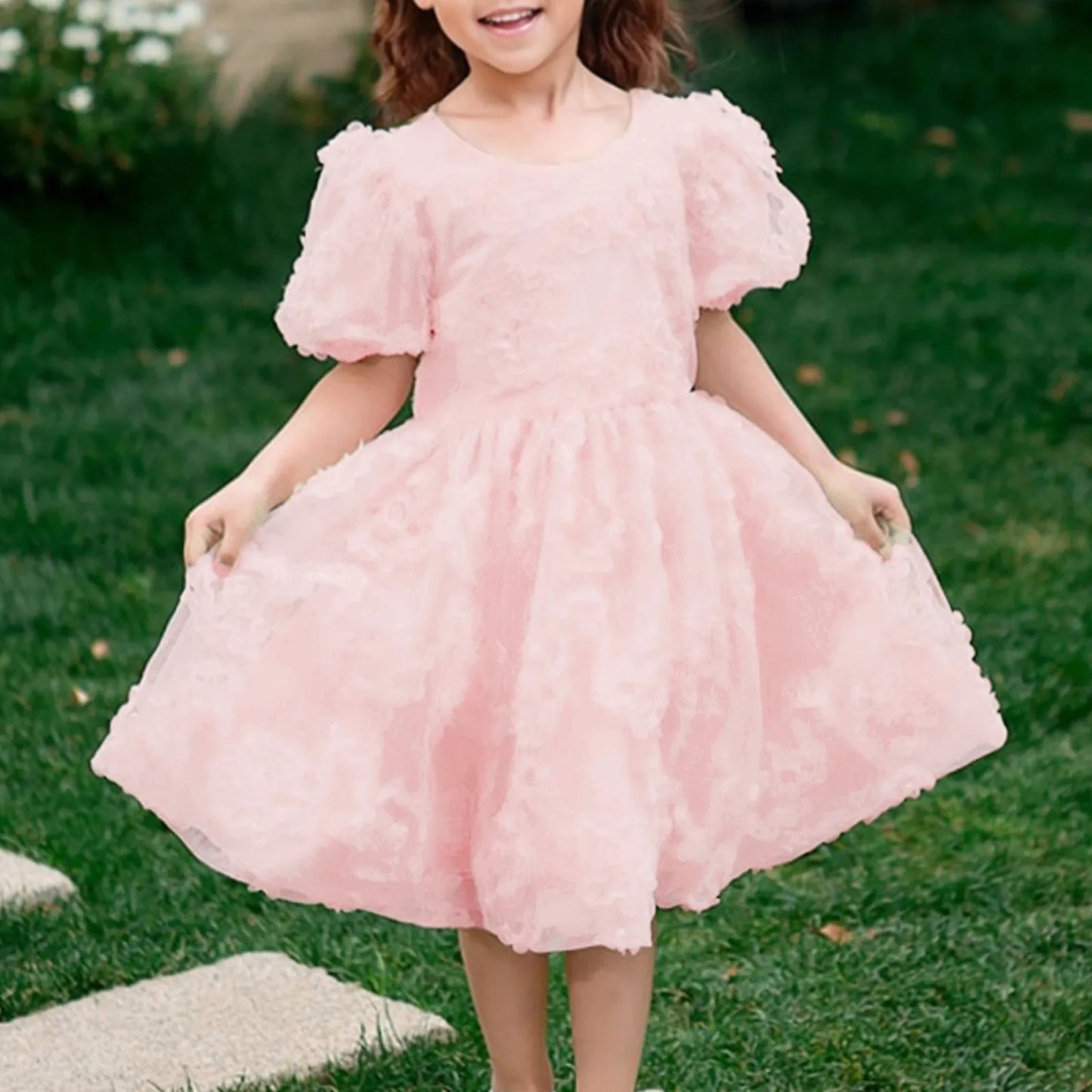Fashion Cute Party Dress Elegant Gown Host Performance Princess Gown Comfortable Puff Sleeves Solid Color Party Princess Dress