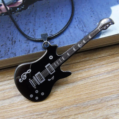 Stylish Gift For Men Pendant Guitar Leather Sweater chain Clavicle Chain Jewelry Fashion Accessories Necklaces