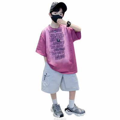 Summer Kids Outfit Sets for Boys Short Sleeve T-shirt Shorts 2PS Clothing Set Tweens Child Tracksuit Top and Bottom Clothes Set