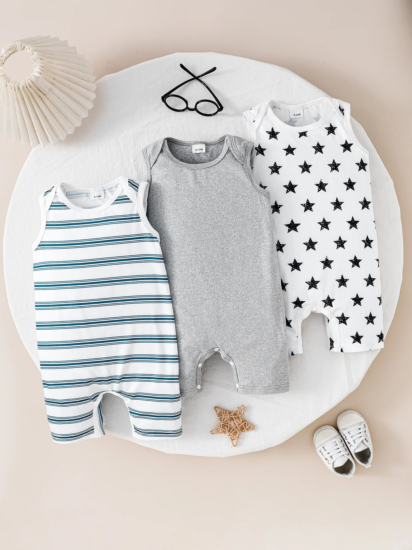 Baby Boy Summer Sleeveless Three-Piece Romper Set Infant Boys Outfit Collection Multi-piece Bodysuit Collection for Summer