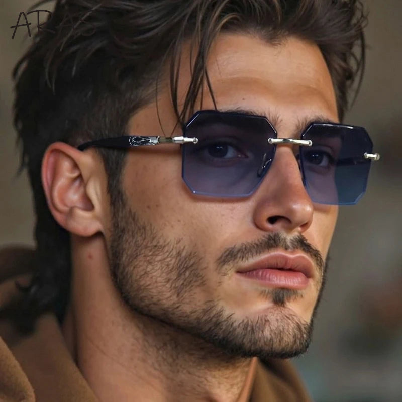 Fashion Rimless Square Sunglasses Men 2025 Luxury Brand Outdoor UV400 Sun Glasses For Male Classic Polygon Frameless Eyewear