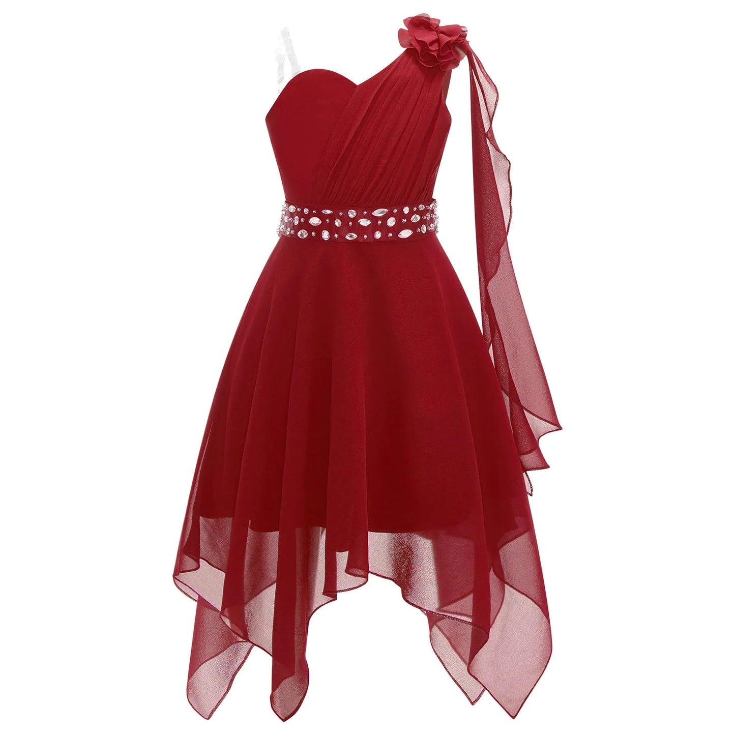 Summer Girls Festive Dress Hi-Lo Tulle Sleeveless Shiny Beaded Dress Flower Kids Wedding Pageant Clothing Evening Communion Gow