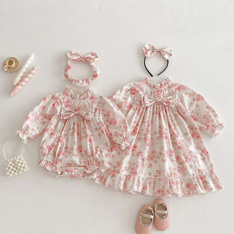 2025 Boutique Spring Cute Baby Clothes Girls Floral Print Dresses Newborn Girl Romper Birthday Party New Dress for Children Kids