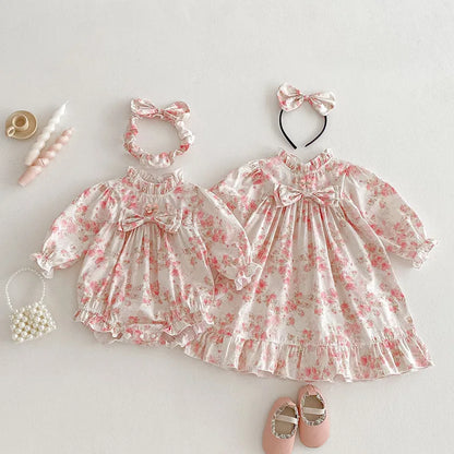 2025 Boutique Spring Cute Baby Clothes Girls Floral Print Dresses Newborn Girl Romper Birthday Party New Dress for Children Kids