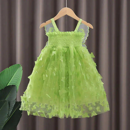 Fairy Girl Glitter Butterfly Wings Dress Summer New Kids Green Sling Princess Dresses Party Girls Costume  (Available)