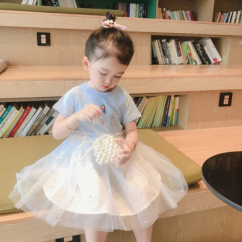 New Children's Dresses Summer Thin Baby Short-Sleeved Yankee Princess Dresses Girls Sarong Girls Skirt Girls Summer Dresses