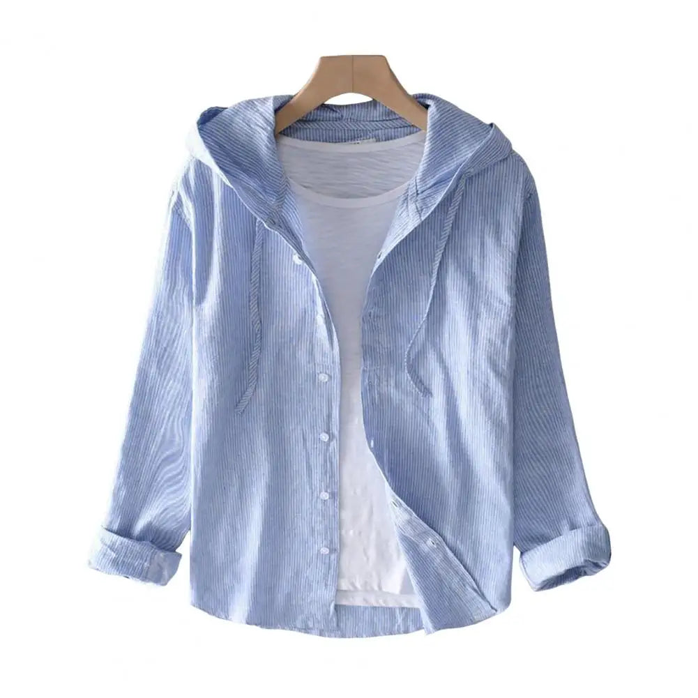 Men Summer Shirt Sun Anti UV Long Sleeve Hooded Drawstring Single breasted Soft Loose Breathable Cardigan Coat Top (Available)