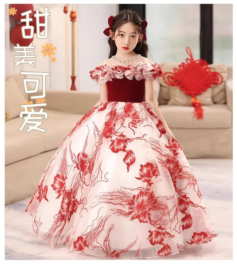 Girls' dress Princess dress Little girl Birthday party Flower Child Wedding Children's catwalk pompadour dress