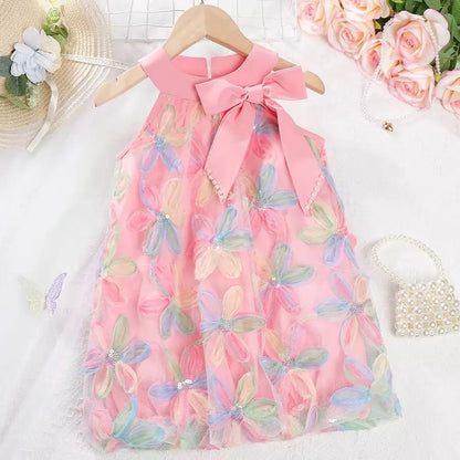 Girl Clothing 2025 Summer Girl Clothes Children Colorful Flower Princess Dress Kids Cute Sweet Birthday Party Holiday Dresses