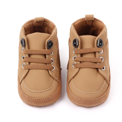 Brand Newborn Baby Boy Shoes Soft Sole Crib Shoes Warm Boots Anti-slip Sneaker Solid PU First Walkers for 1 Year Old 0-18 Months