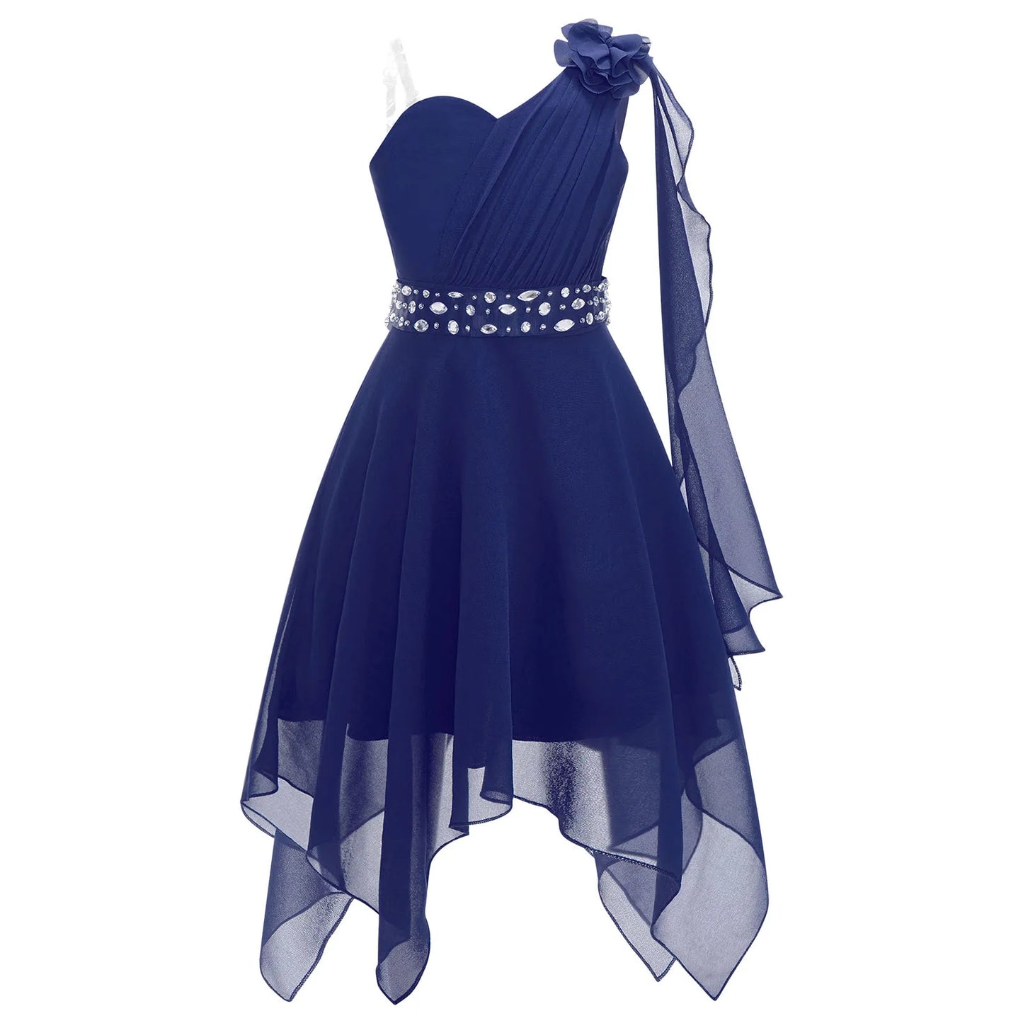 Summer Girls Festive Dress Hi-Lo Tulle Sleeveless Shiny Beaded Dress Flower Kids Wedding Pageant Clothing Evening Communion Gow