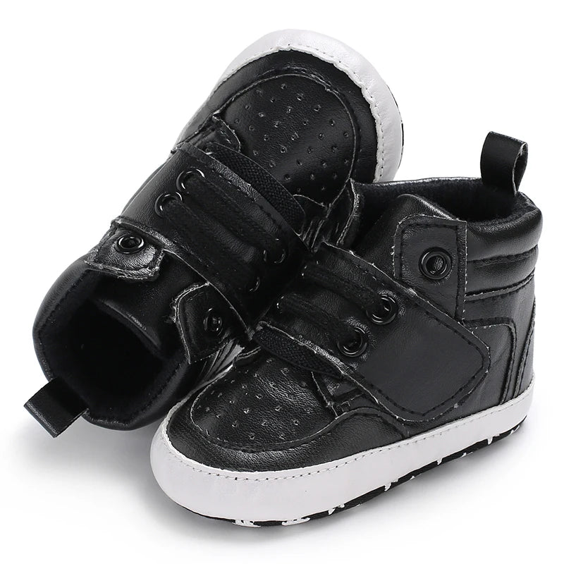 Newborn Baby Fashion Sneakers Shoes Boys Girls Solid Lace Up High Shoes Toddlers Breathable Non Slip First Walkers 0-18 Months