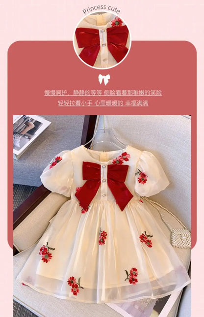 Girls Dress Summer New Muyun Yarn embroidery Brocade Birthday Dress Girl Baby Summer Dress Children's Princess Dress