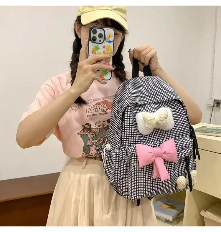 School Bag Bow Tie Schoolbag Japanese Style Instagram, College Student Backpack Fresh And Versatile Cute Backpack For Girls Gift