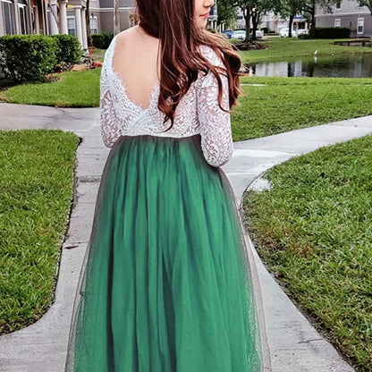 New Girls' Long-Sleeved Lace Gauze Dress Children's Evening Dress Wedding Flower Girl Sweet Lovely Versatile Dress