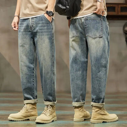 American Vintage Blue Men Cargo Jeans Spring Summer New Streetwear Fashion Male Clothes Thin Casual Big Size Baggy Denim Pants