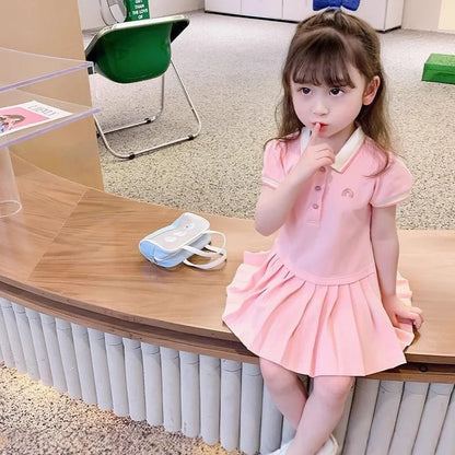 Party Dress Children's Clothing 2025 Baby Girls Pink Dresses Cartoon Rainbow Summer Holiday Dresses Kids Clothes