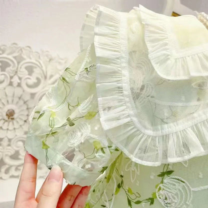 Girls Summer Dresses New Children's Princess Gown Big Kids Short-sleeved Dress Teen Girls Peter Pan Collar Clothing 4-12Y