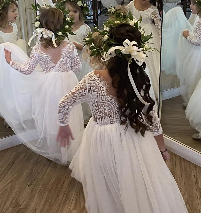 Girl's dress 4-12 years fashionable hollow out long sleeved princess dress carnival birthday wedding flower girl bridesmaid Wear