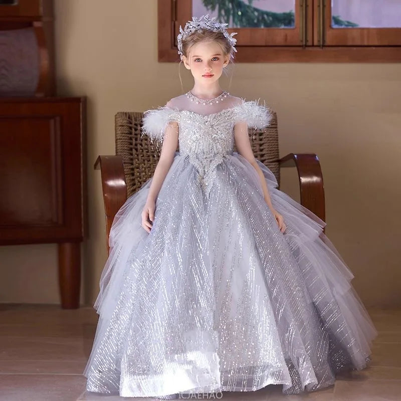 Party Dress Girls Evening Princess Dresses Vestido Piano Recital Performance Outfit Gown Children Costume Birthday Pageant Host