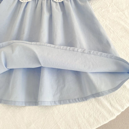 Baby Girls Dress Kids Summer Cute Flowers Dress 1-6 Yrs Children Fashion Doll Collar Princess Dress Blue Cotton Girl's Dresses