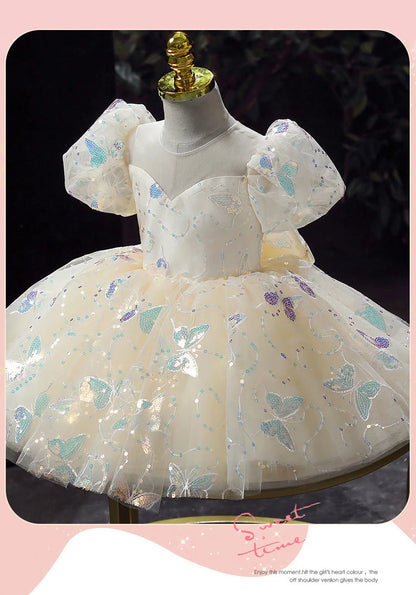 Kids Birthday Party Dress for Girls Children Princess White Wedding Formal Occasion Dresses Elegant Evening Luxury Gown Pageant