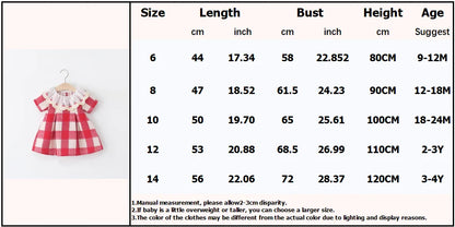Baby Girl Dresses Summer New Short Sleeved Girl Clothes Plaid Lapel Sweet Cherry Print Casual Dresses For Girls