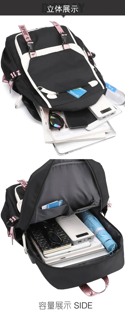 School Backpacks for Young Boys Girls Bagpack College Students Kawaii School Bag Harajuku Fashion Travel Rucksack Black Pink Bag
