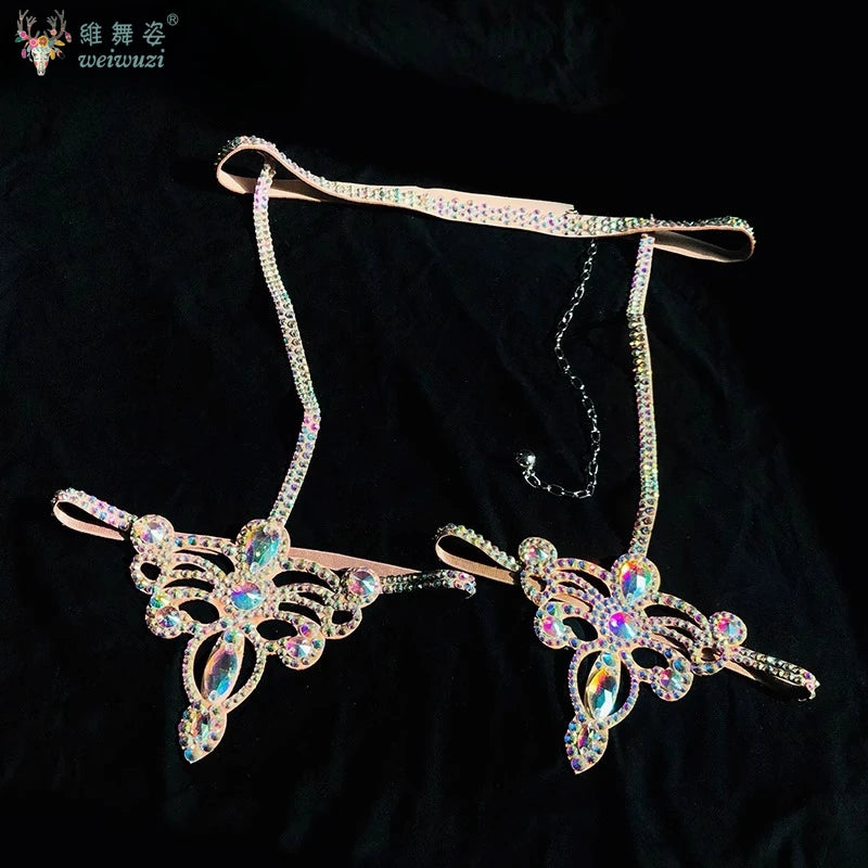 Belly Dance Performance Accessories for Women Senior AB Stones Chain Belt Girl's Luxury Competiton Leg LoopsSuper Sparkling