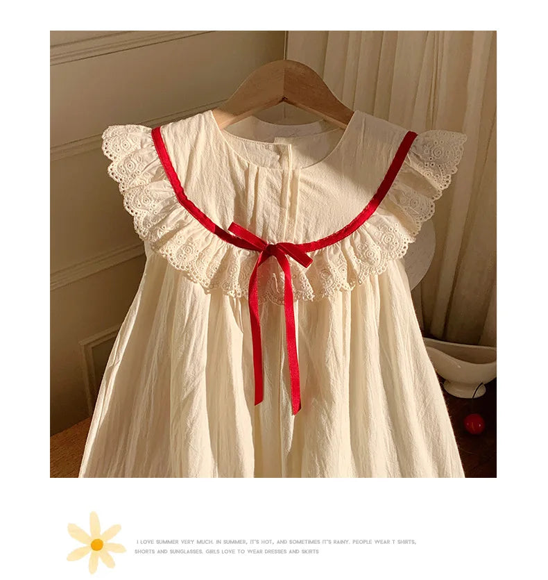 Summer Girl Dress New Fashion Versatile Summer Dress Exquisite Sweet Lace Girl Clothes Simple Ruffled Princess Skirt Ropa Niña